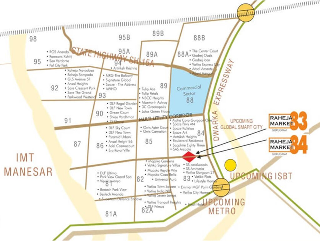 Raheja SCO Market Sector 83 & 84 Gurgaon location map