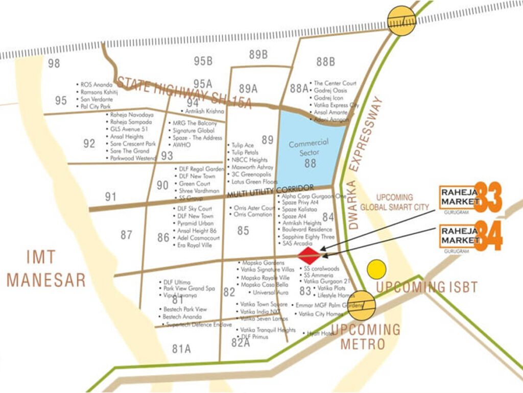 Raheja SCO Market Sector 83 & 84 Gurgaon location map