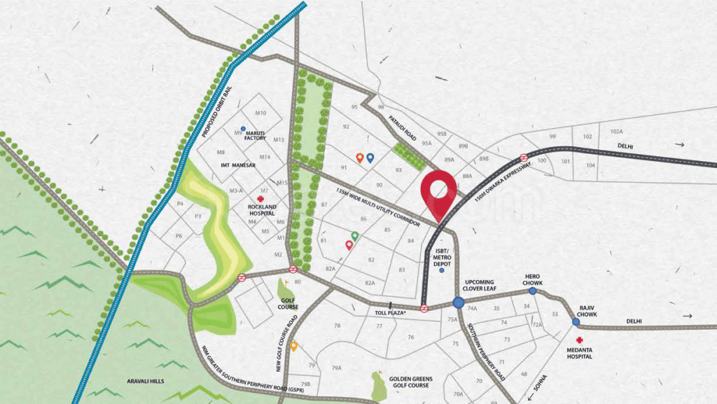 Bestech Central Boulevard Sector 88 Gurgaon Location map